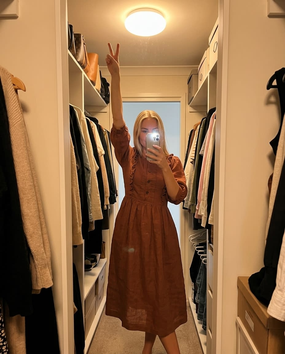 Ruffled Bib Linen Midi Dress