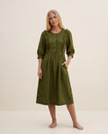 Ruffled Bib Linen Midi Dress