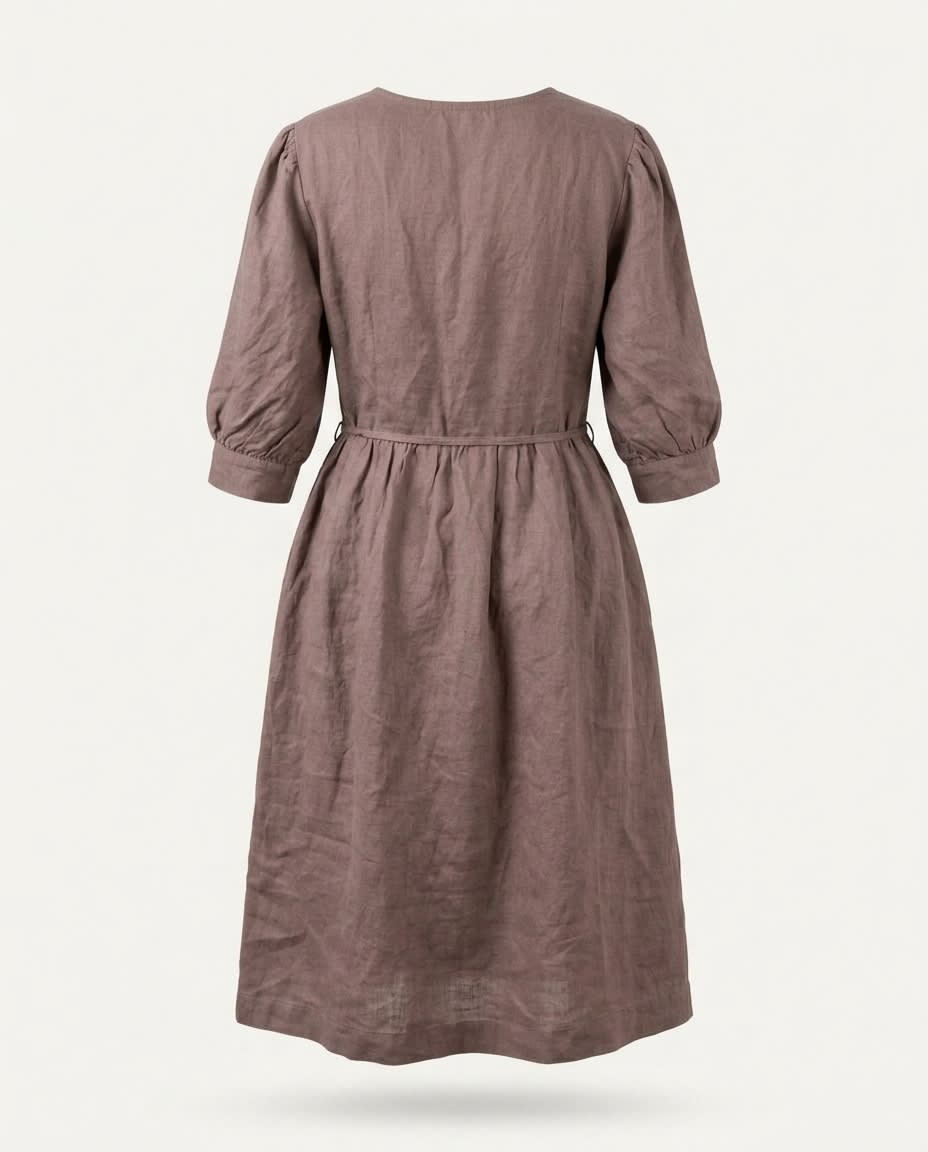 Ruffled Bib Linen Midi Dress