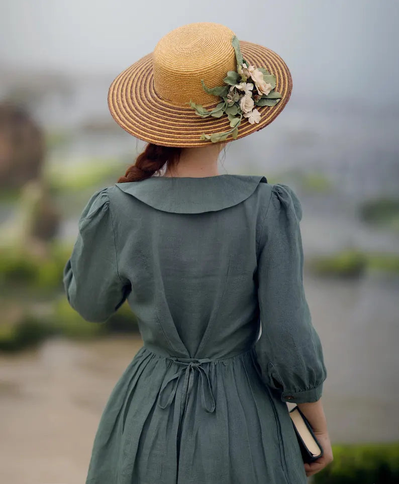 linen sailor dress Linen Sailor Dress: Navy Blue Midi Shirtdress