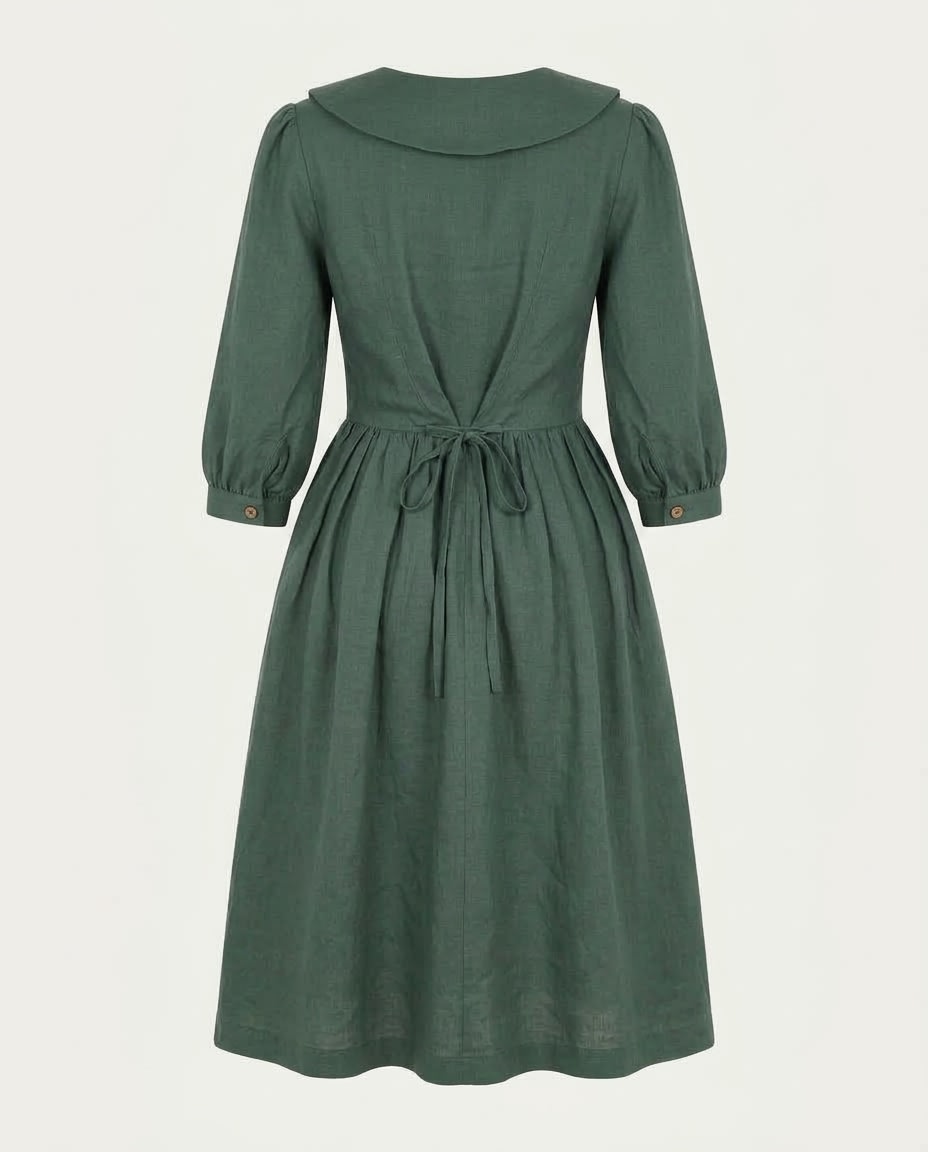 Sailor Collar Linen Midi Dress