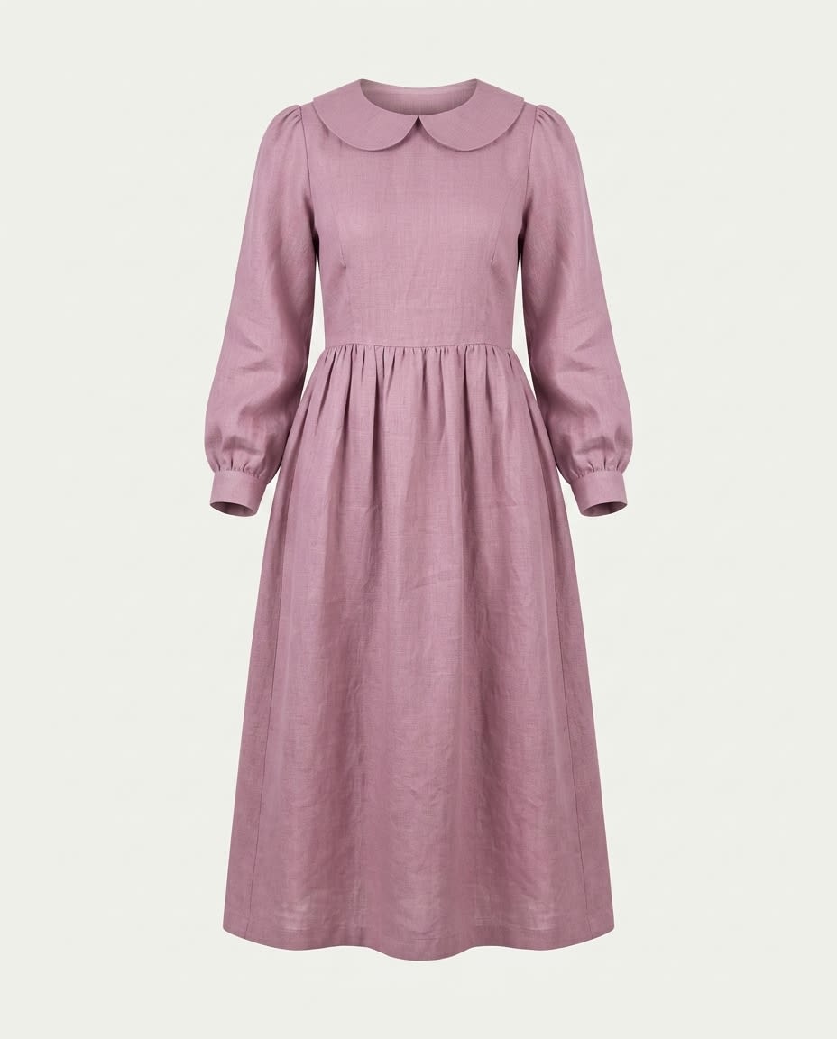 Peter Pan Collar Linen Midi Dress