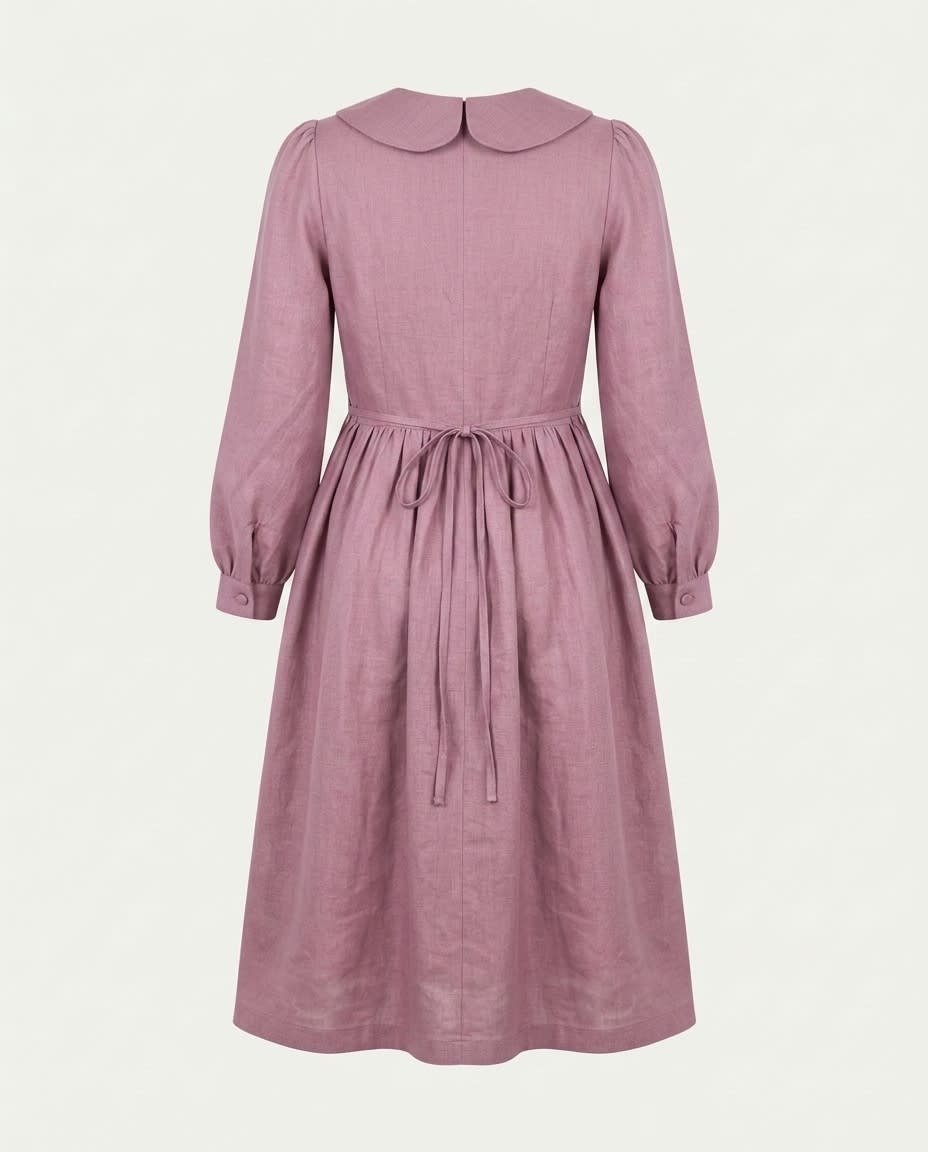 Peter Pan Collar Linen Midi Dress