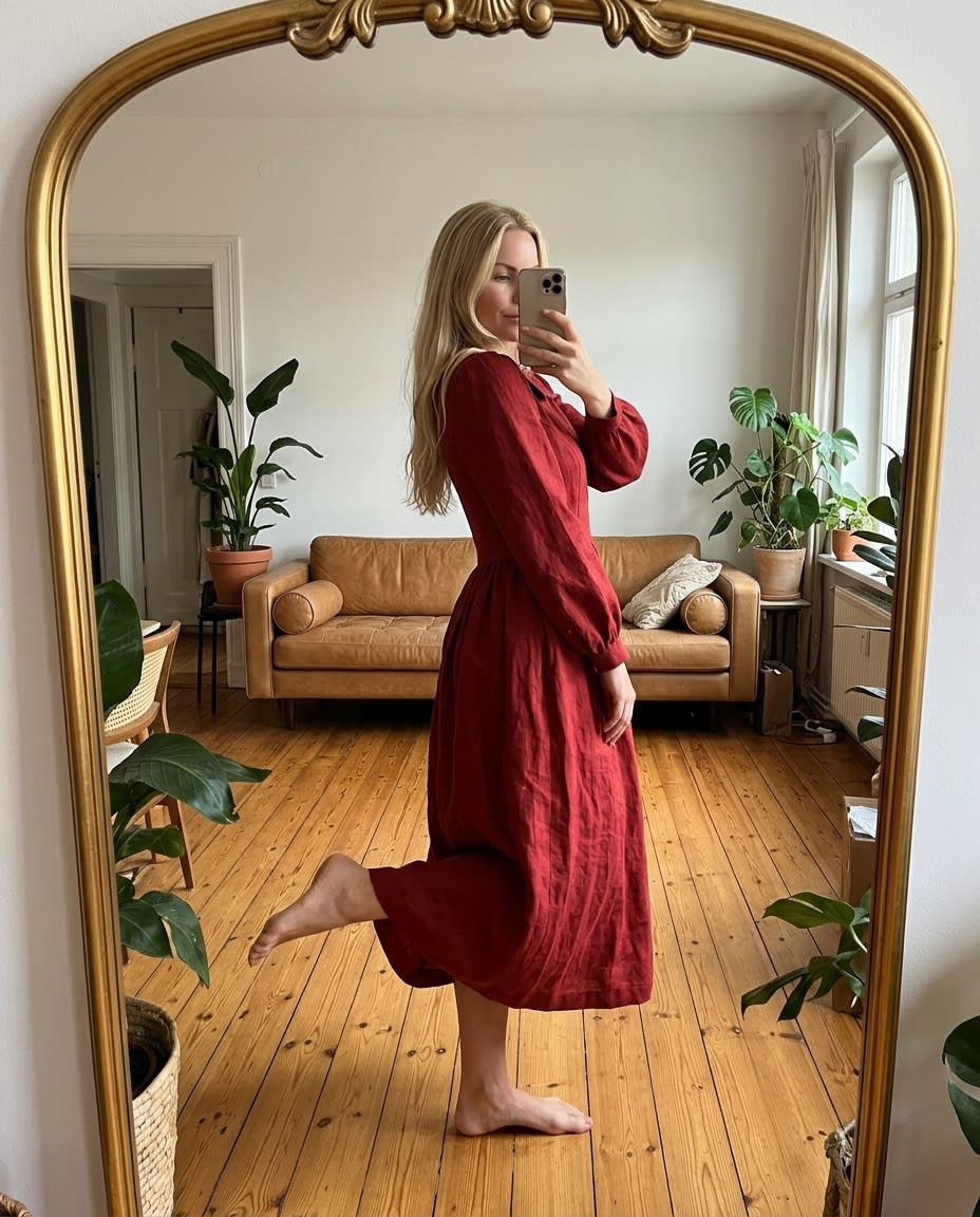 Peter Pan Collar Linen Midi Dress