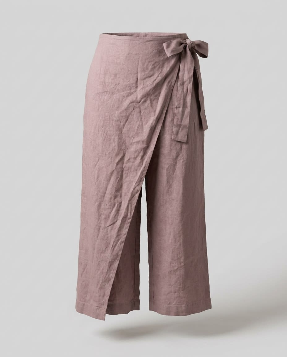 Wrap-Front Wide Leg Linen Culottes