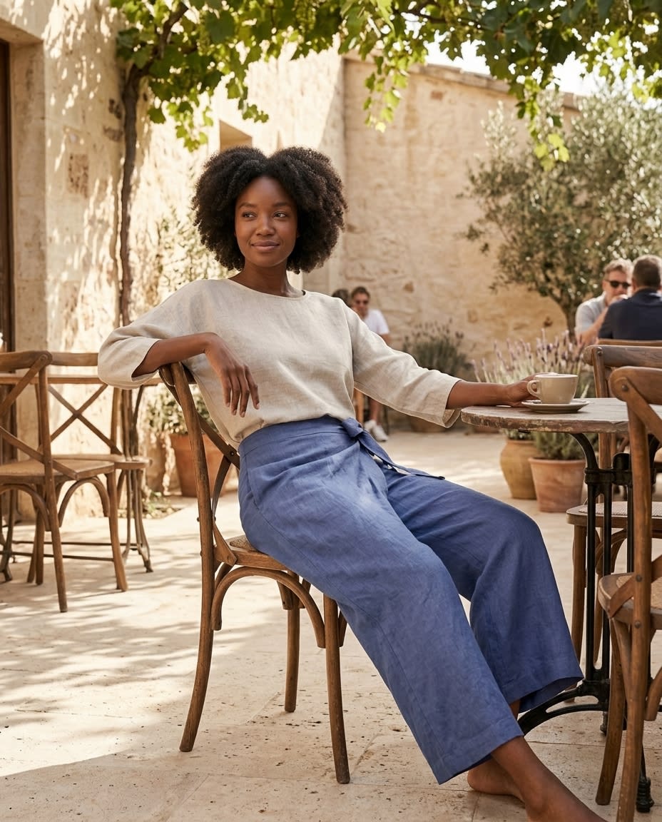 Wrap-Front Wide Leg Linen Culottes