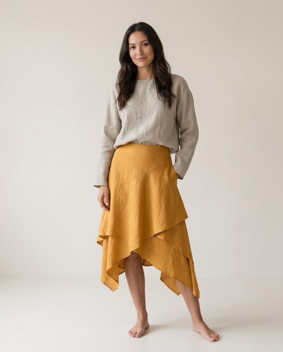 Layered Handkerchief Hem Linen Skirt