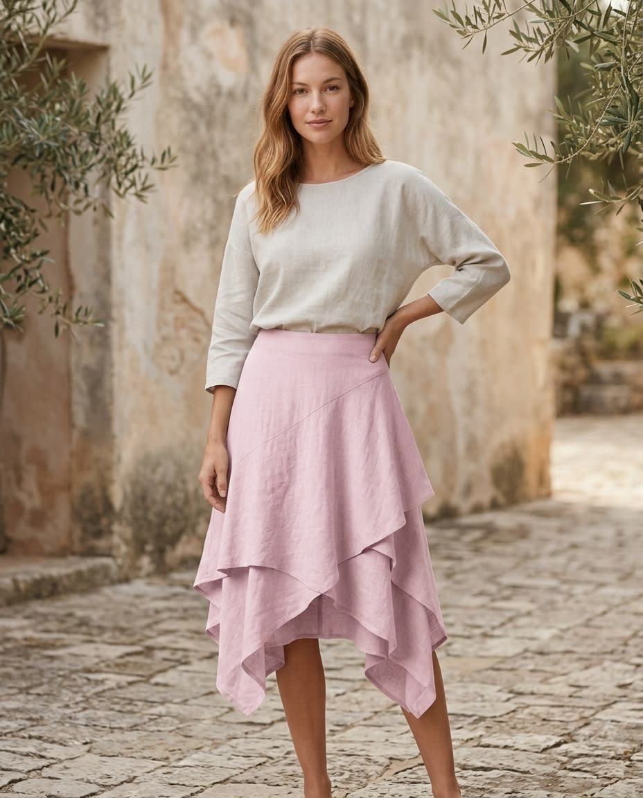 Layered Handkerchief Hem Linen Skirt