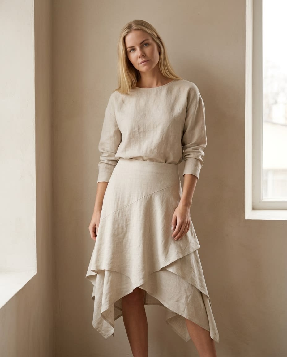 Layered Handkerchief Hem Linen Skirt