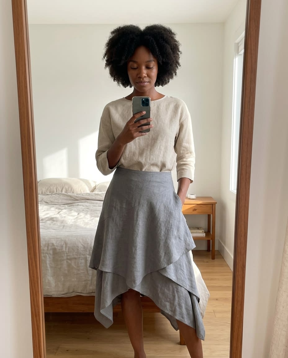 Layered Handkerchief Hem Linen Skirt
