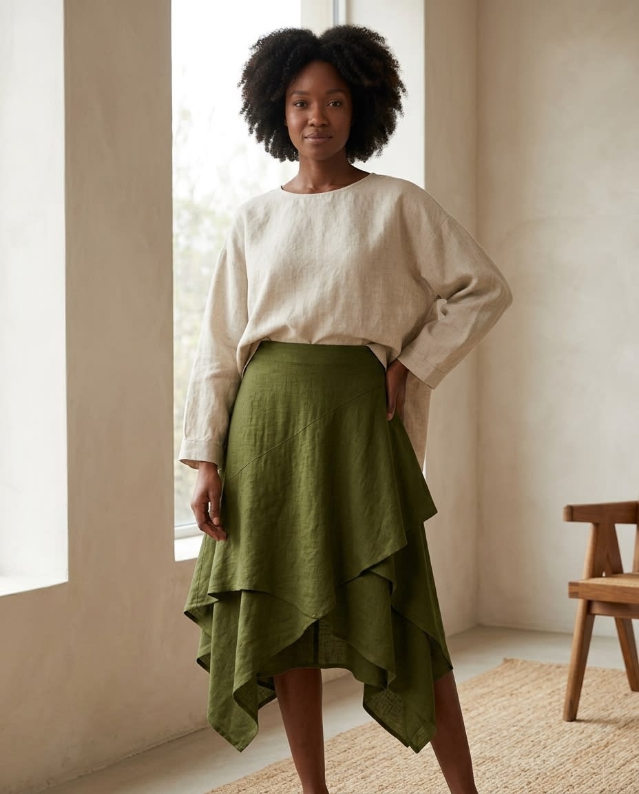 Layered Handkerchief Hem Linen Skirt