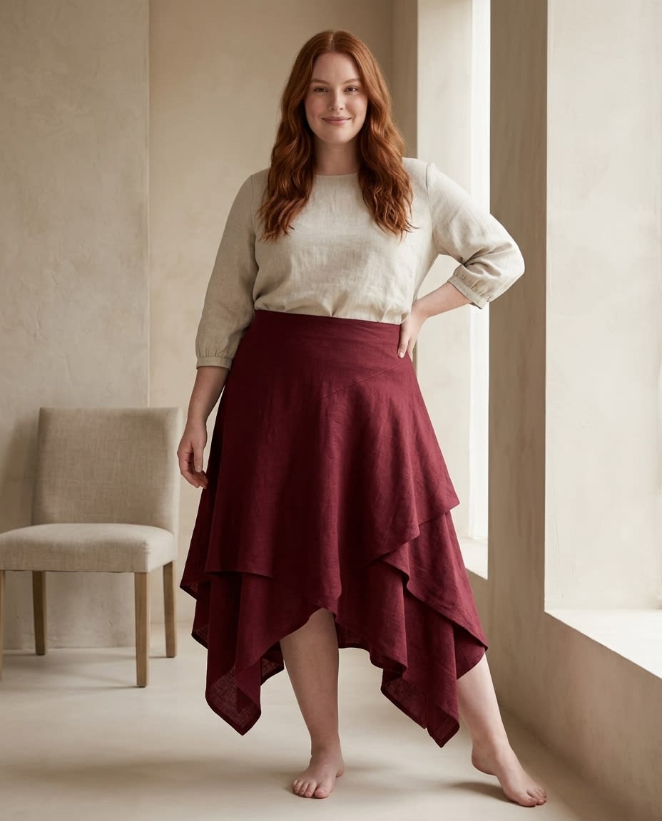 Layered Handkerchief Hem Linen Skirt