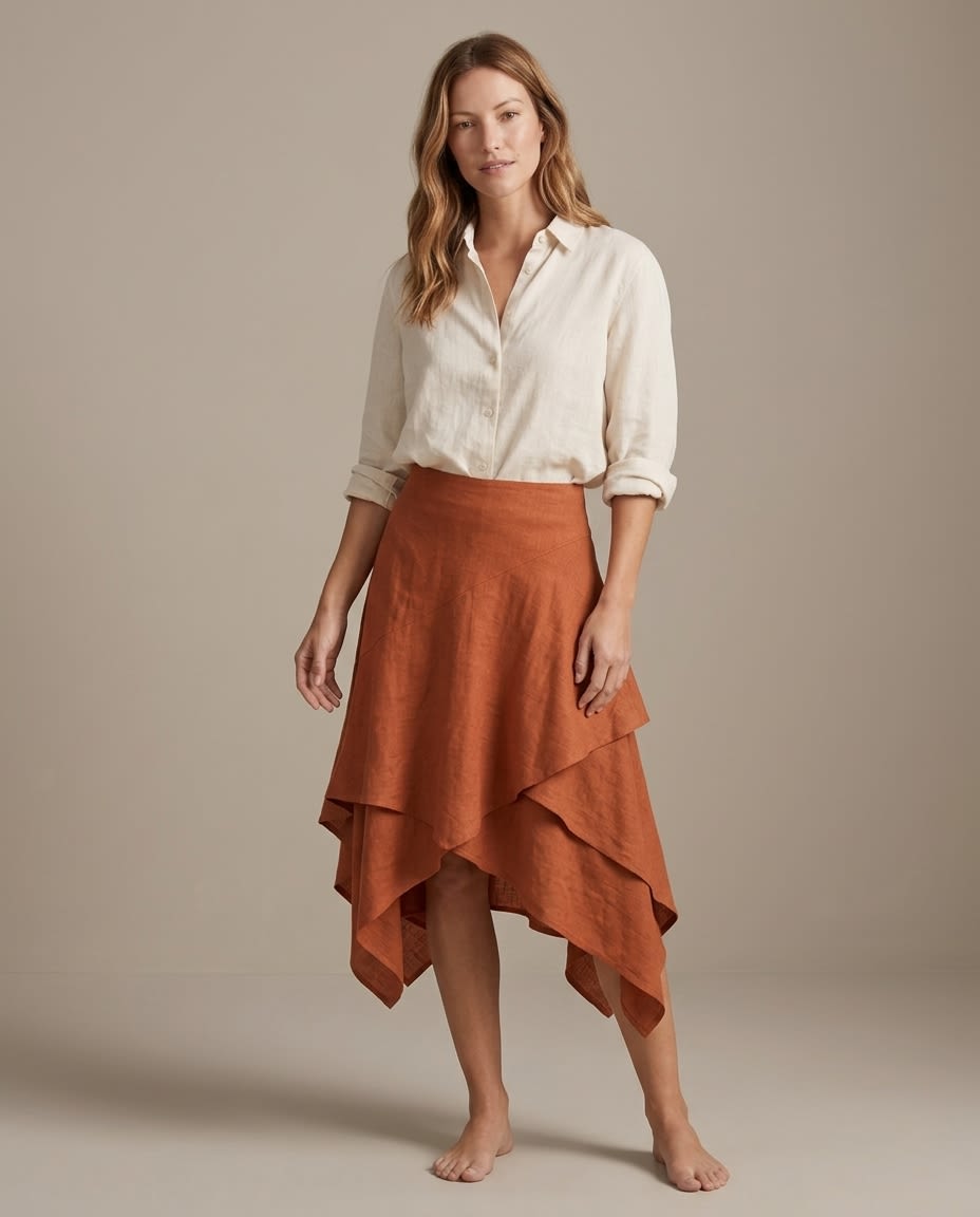 Layered Handkerchief Hem Linen Skirt