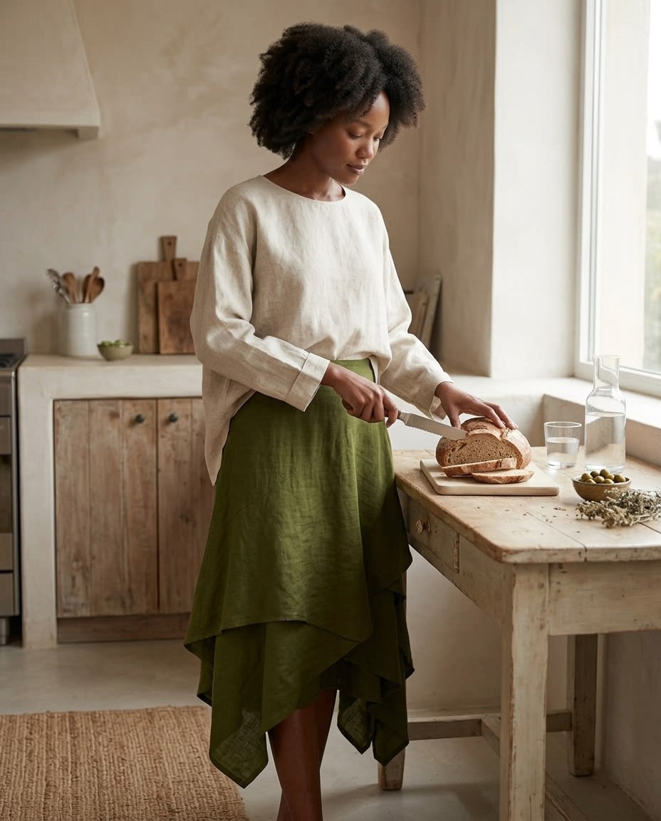 Layered Handkerchief Hem Linen Skirt