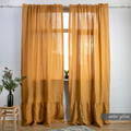 RUFFLED Linen Curtains with rod pocket 41 COLOR 100% Natural European Linen Farmhouse Kitchen Window Amber Yellow Saffron Ship from USA