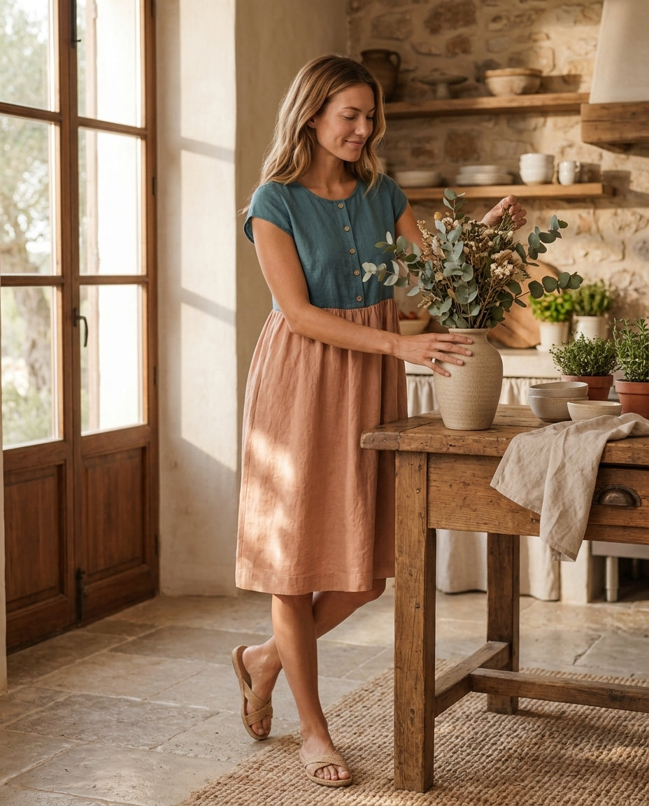 Linen Dress — Customizable Sleeve, Length & Color