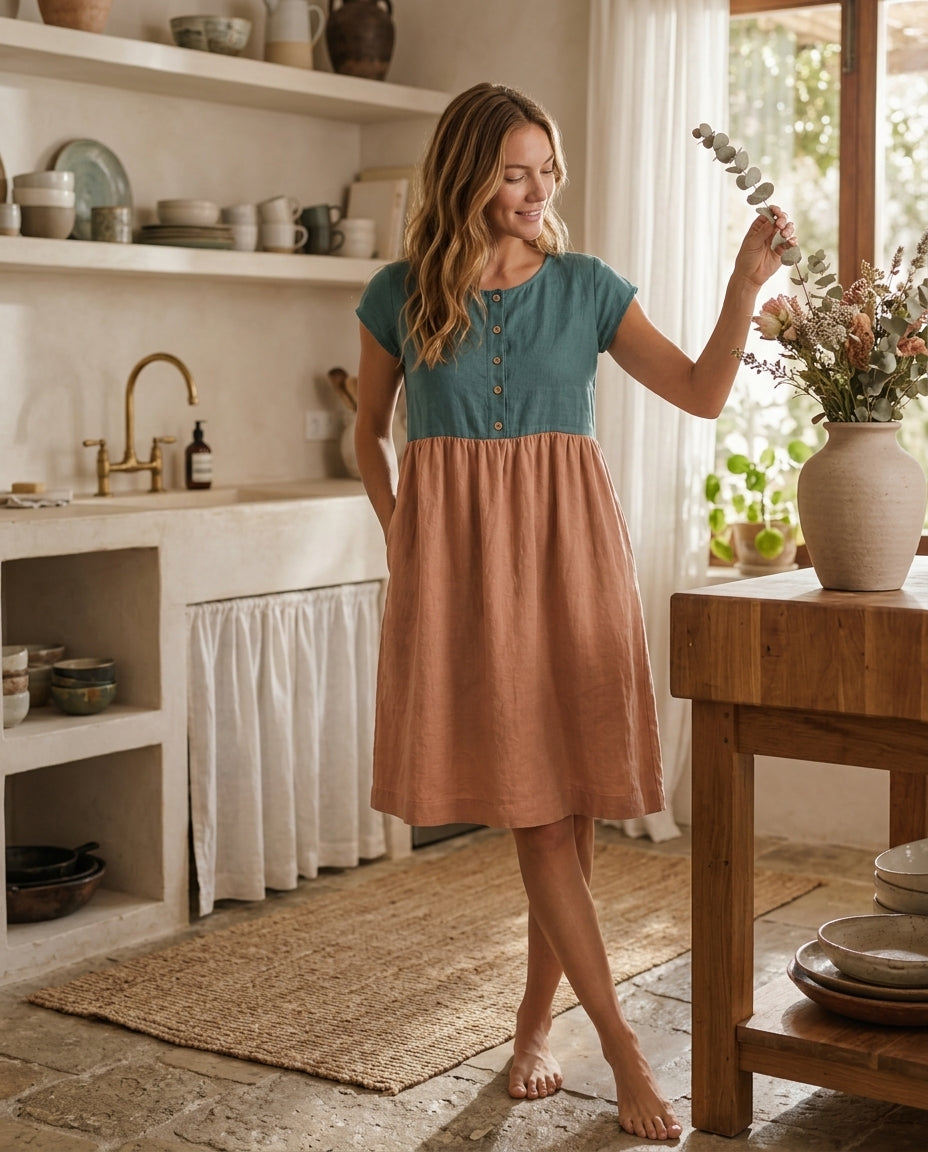 Linen Dress — Customizable Sleeve, Length & Color