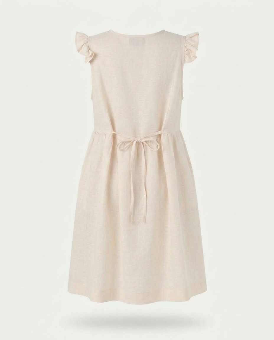 Flutter Sleeve Gathered Linen Dress