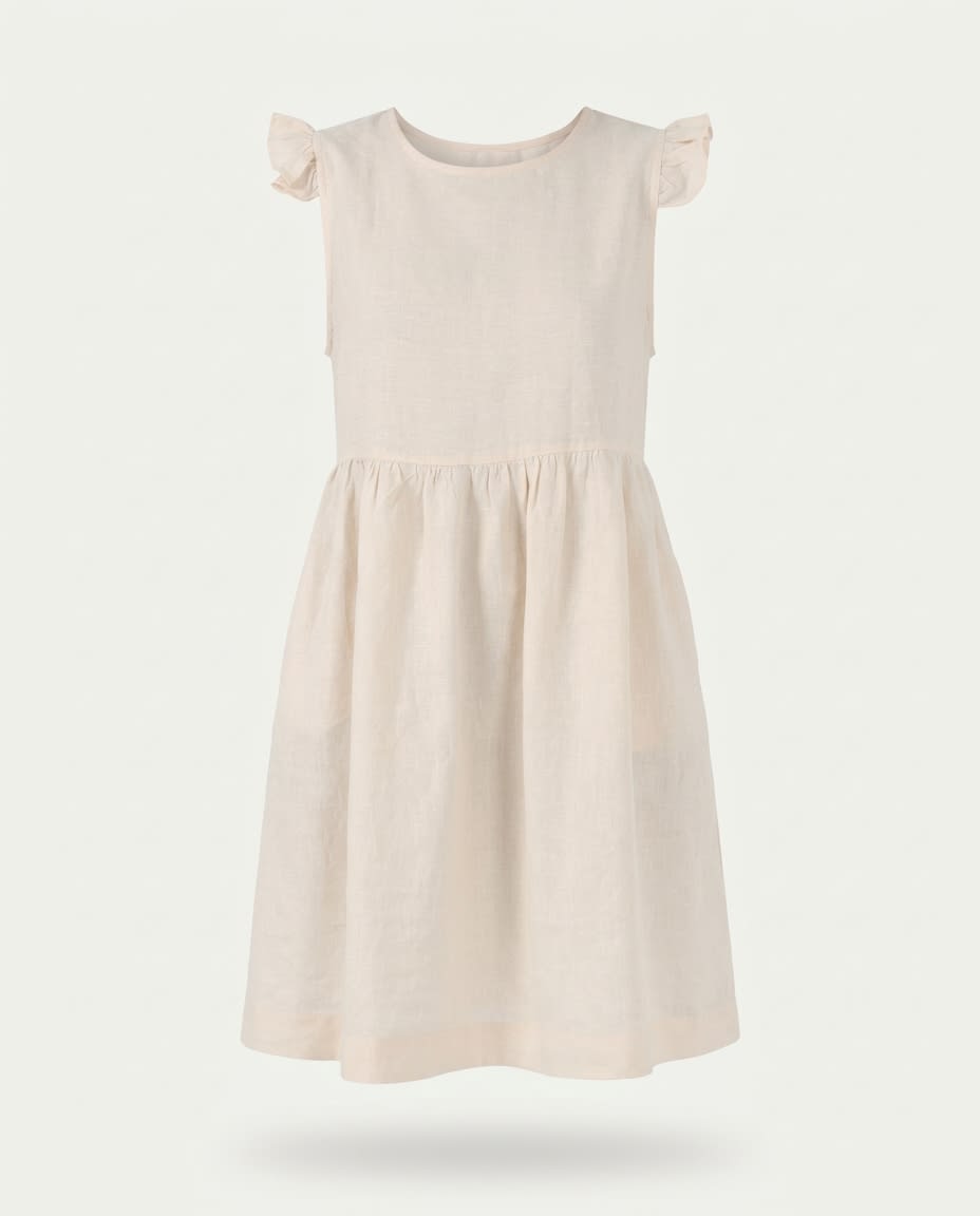Flutter Sleeve Gathered Linen Dress