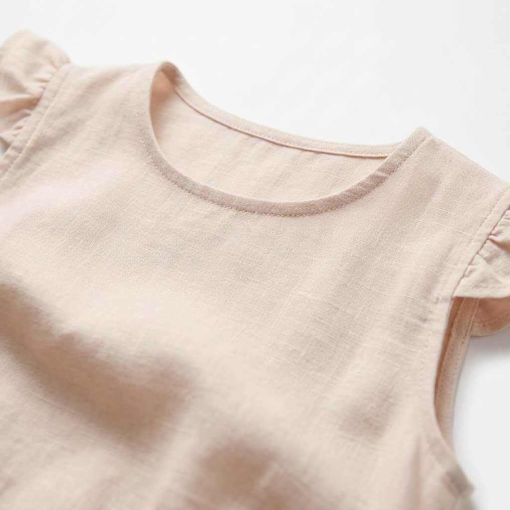Flutter Sleeve Gathered Linen Dress
