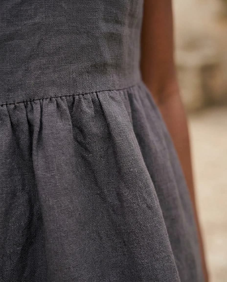 Flutter Sleeve Gathered Linen Dress