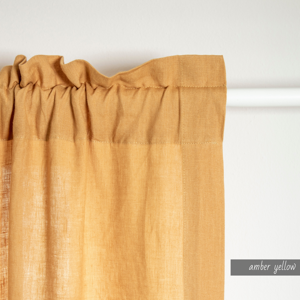RUFFLED Linen Curtains with rod pocket 41 COLOR 100% Natural European Linen Farmhouse Kitchen Window Amber Yellow Saffron Ship from USA