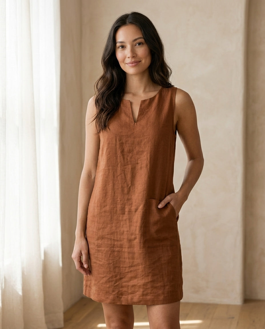 Linen Dress | Double Pocket Design