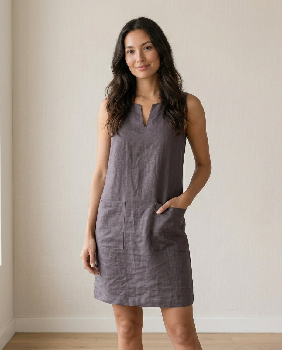 Linen Dress | Double Pocket Design
