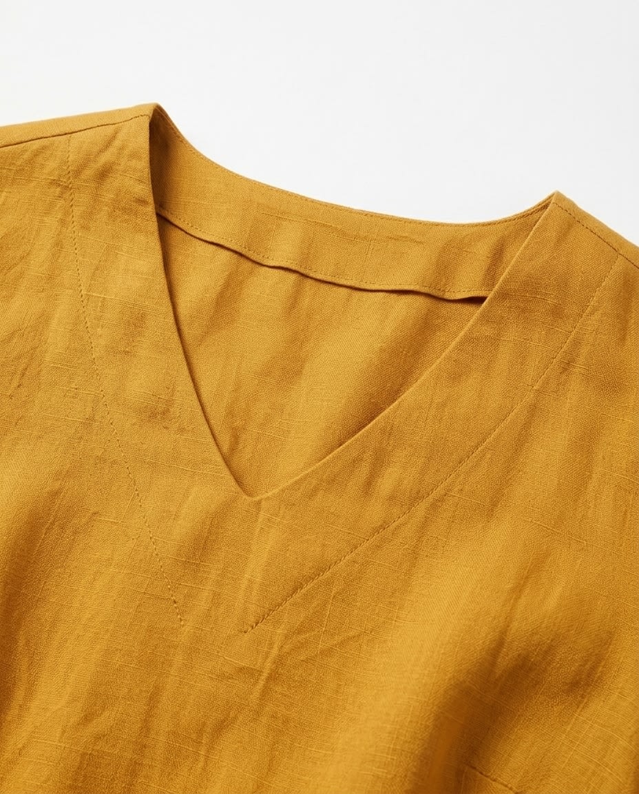 Belted V-Neck Linen Midi Dress