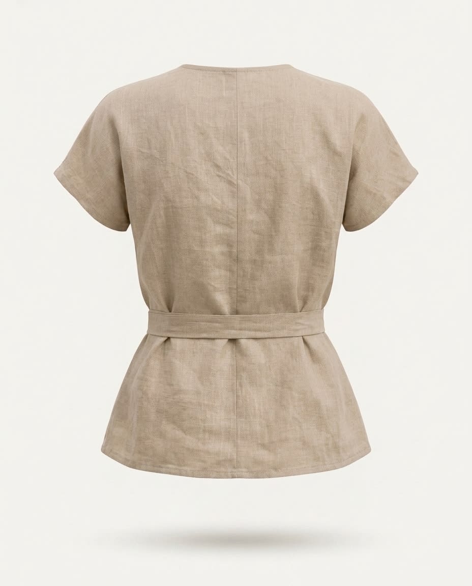 Tie-Waist Linen Wrap Blouse