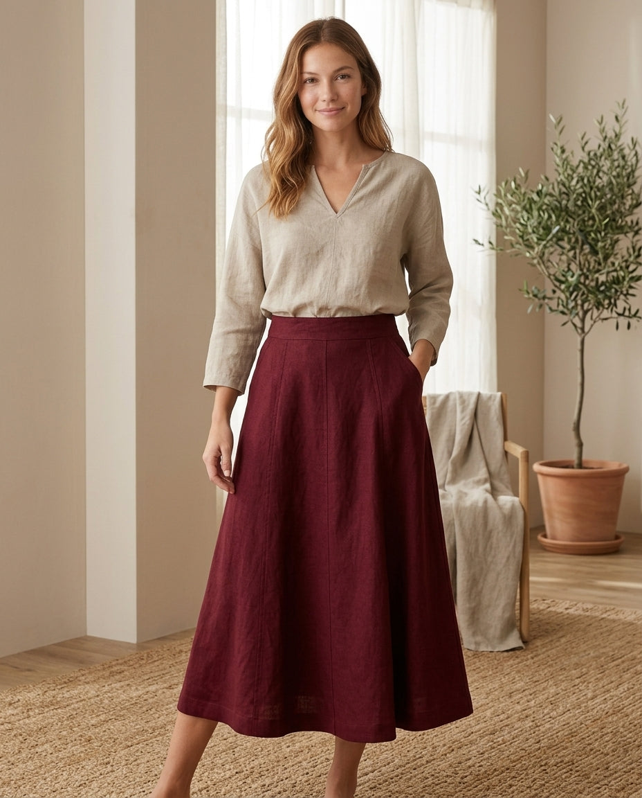 Maxi Linen Skirt with Elastic Waistband