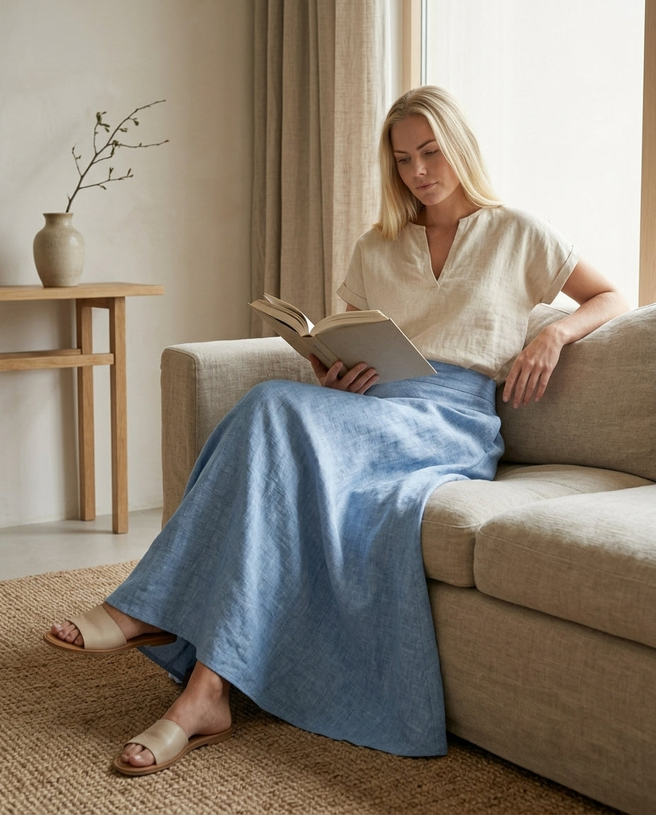 Maxi Linen Skirt with Elastic Waistband