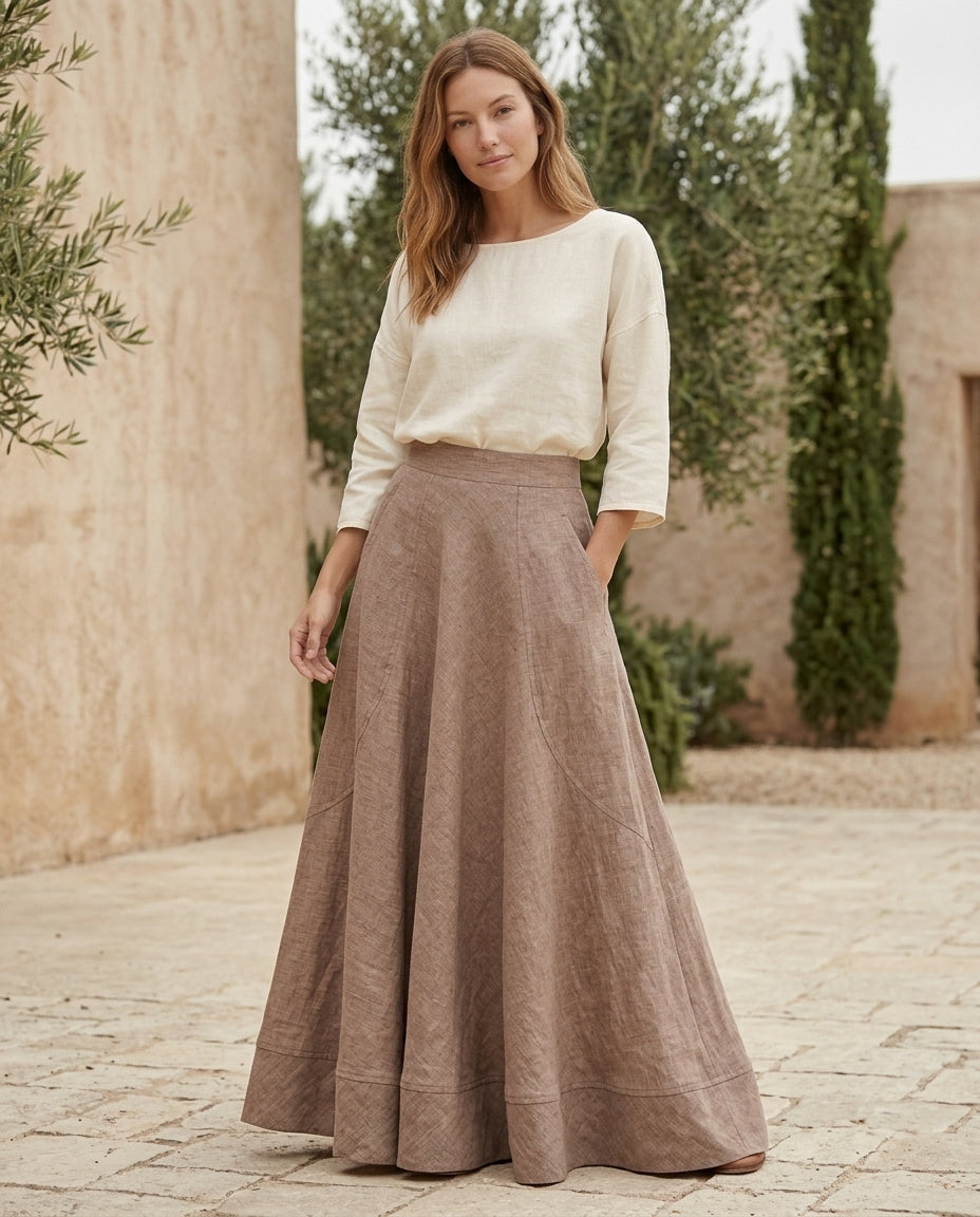 Maxi Linen Skirt with Elastic Waistband