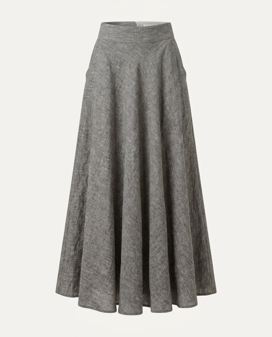 Maxi Linen Skirt with Elastic Waistband