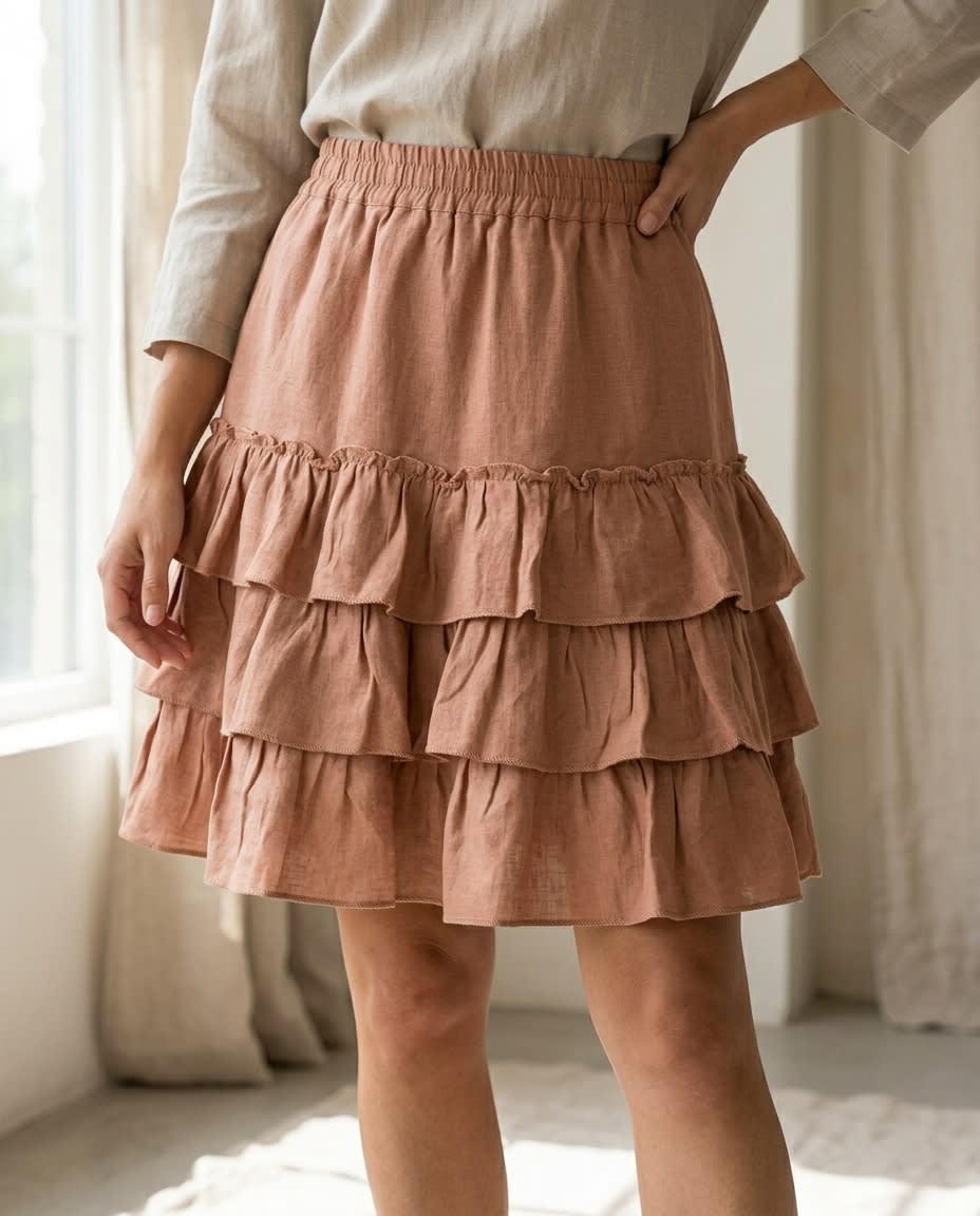 Tiered Ruffle Linen Mini Skirt