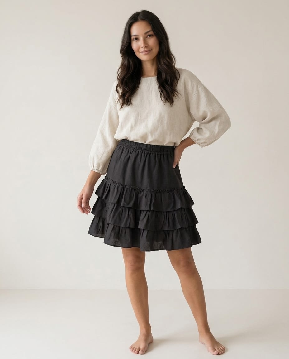 Tiered Ruffle Linen Mini Skirt
