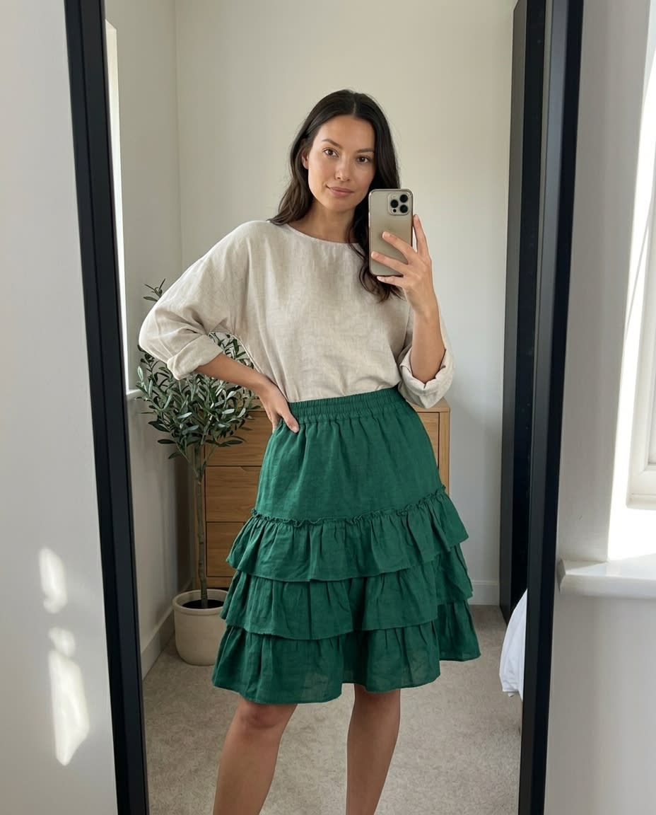 Tiered Ruffle Linen Mini Skirt