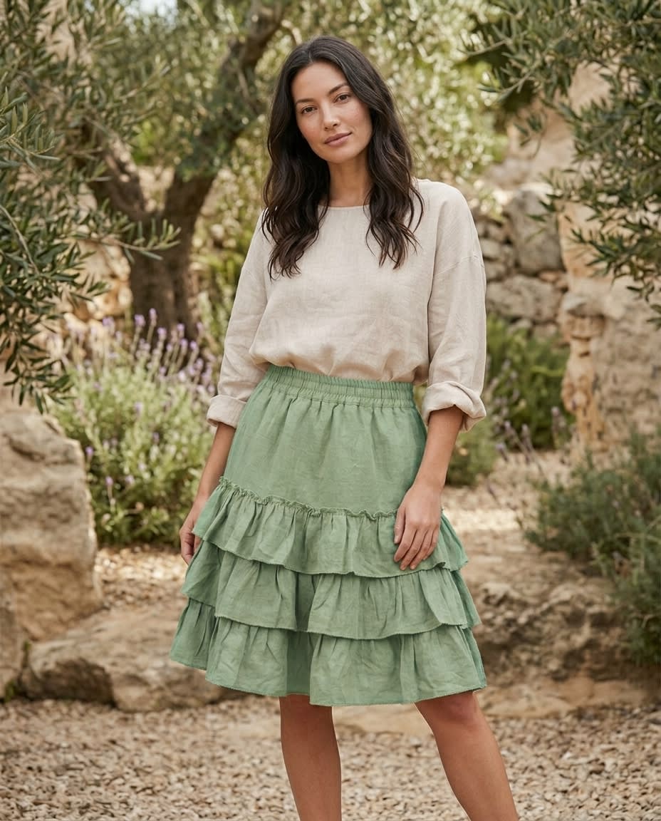 Tiered Ruffle Linen Mini Skirt