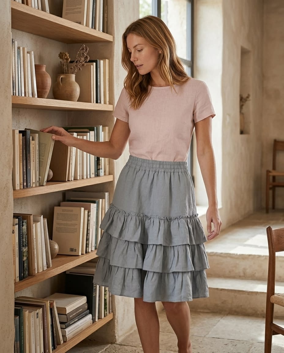 Tiered Ruffle Linen Mini Skirt