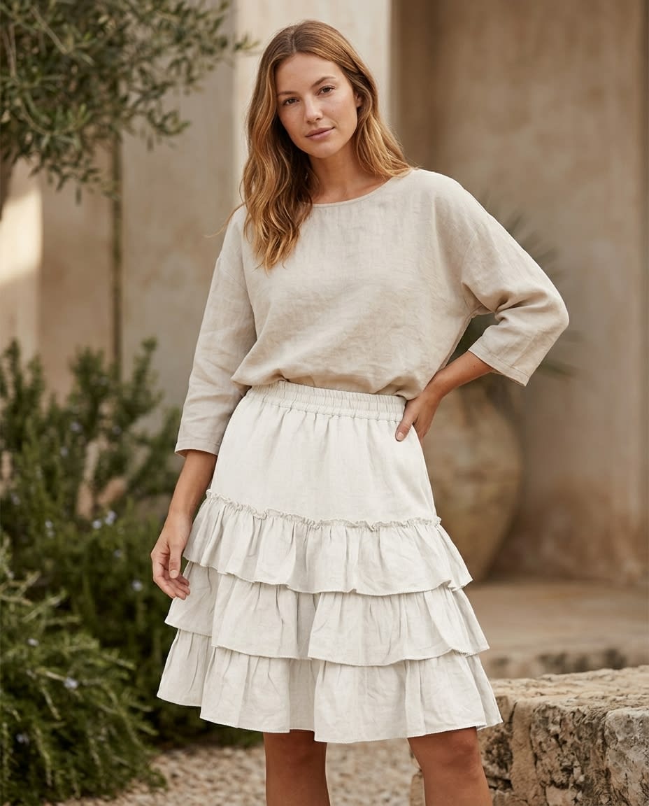 Tiered Ruffle Linen Mini Skirt