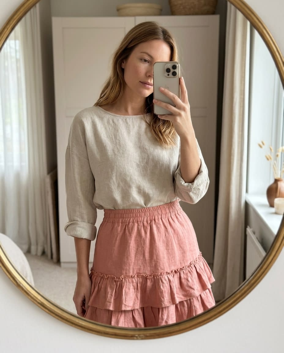 Tiered Ruffle Linen Mini Skirt