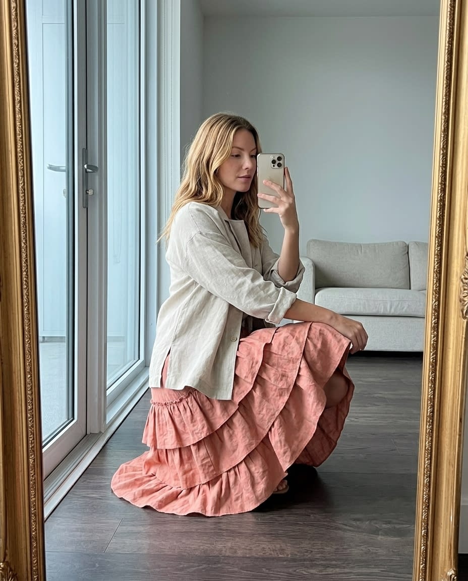 Tiered Ruffle Linen Mini Skirt