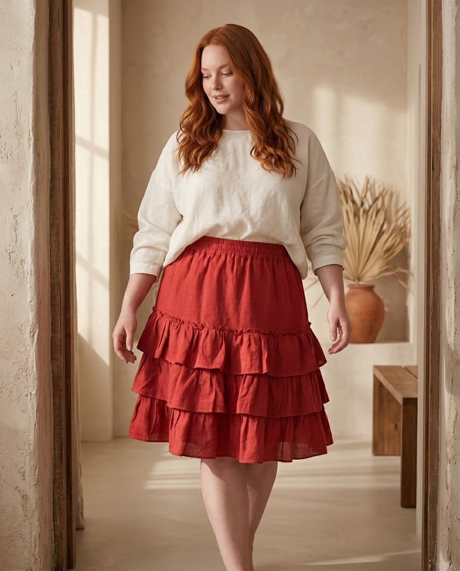 Tiered Ruffle Linen Mini Skirt