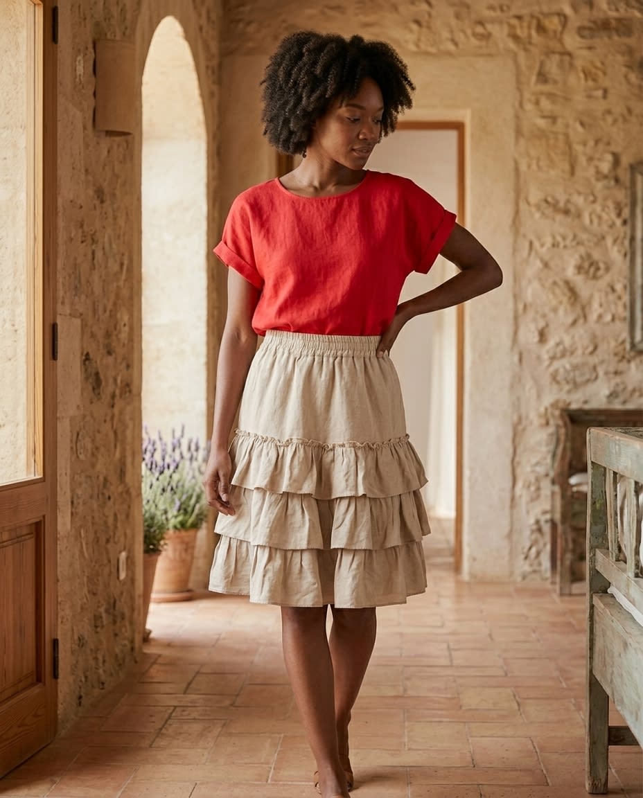 Tiered Ruffle Linen Mini Skirt