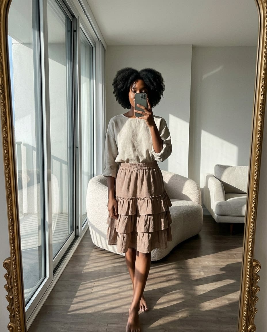 Tiered Ruffle Linen Mini Skirt