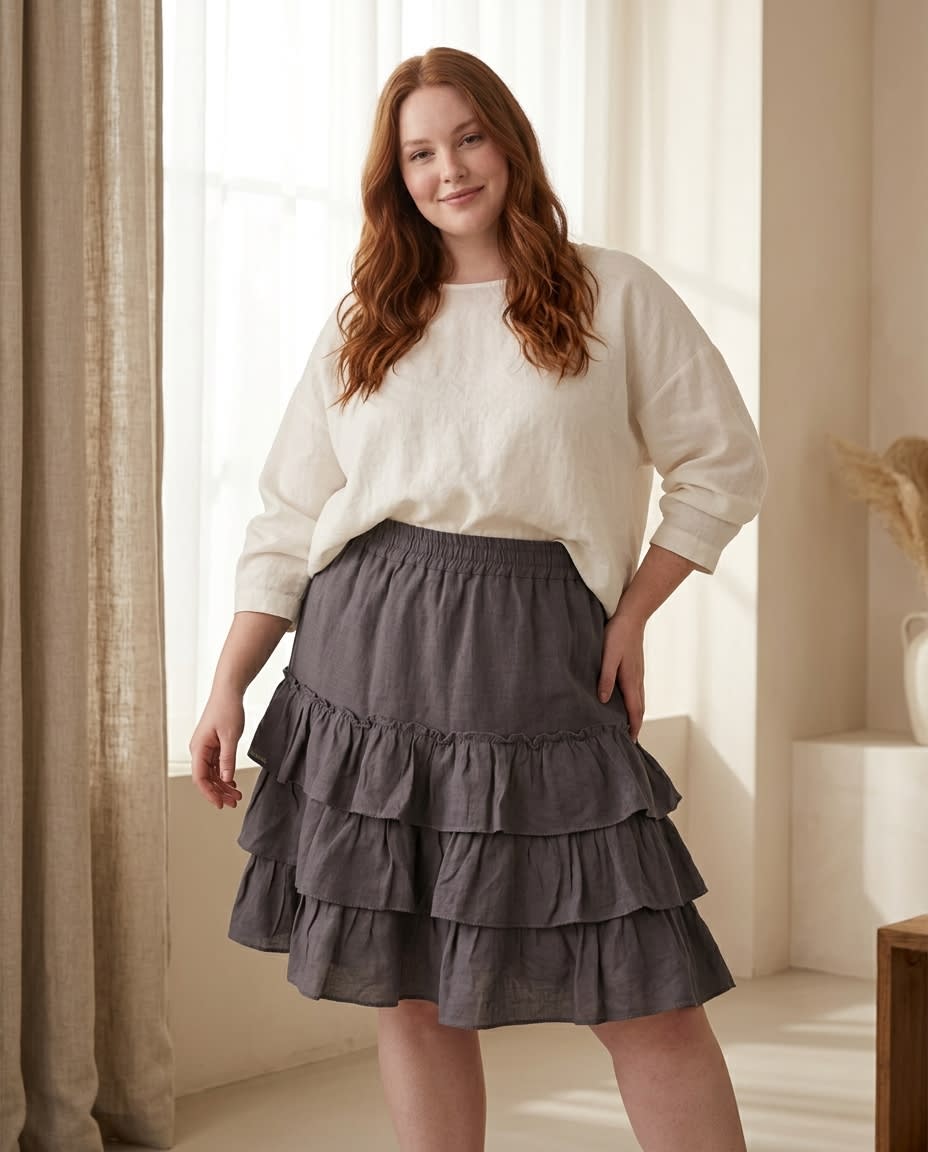 Tiered Ruffle Linen Mini Skirt