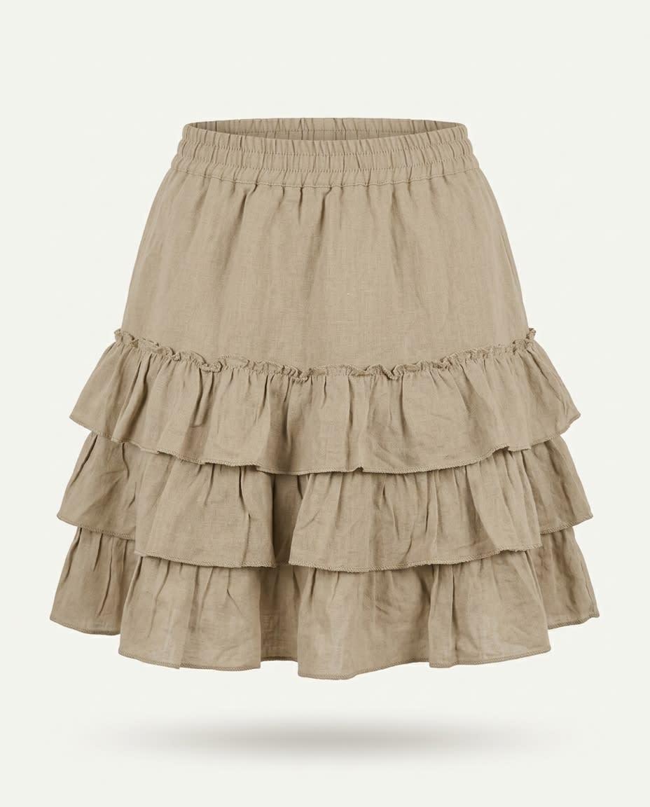 Tiered Ruffle Linen Mini Skirt