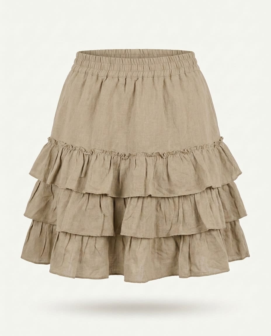 Tiered Ruffle Linen Mini Skirt