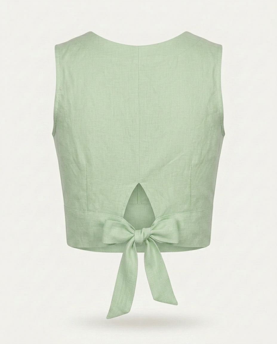 Linen Tie Back Blouse | Reversible Front or Back Tie Crop Top