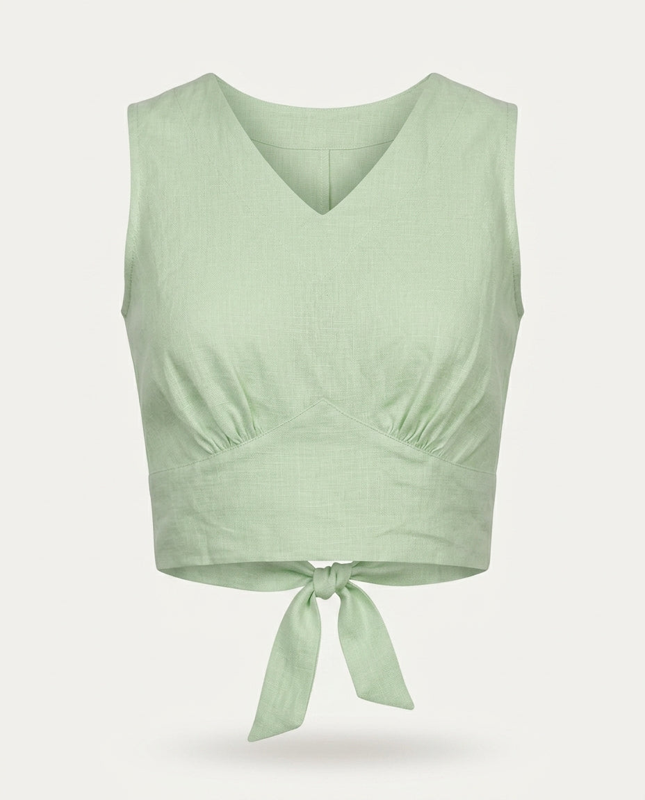 Linen Tie Back Blouse | Reversible Front or Back Tie Crop Top